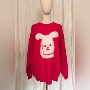 Red Sweater with Fuzzy White Bunny